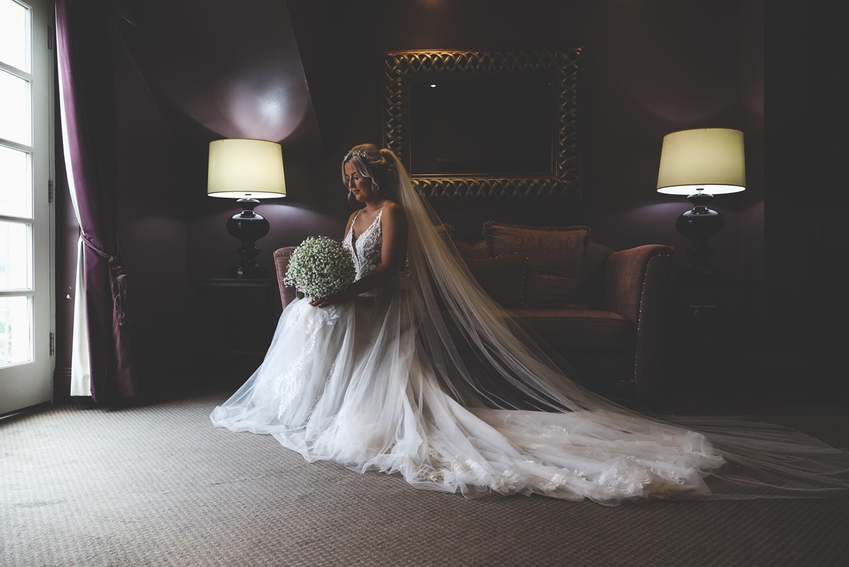 A bride waiting to get married at the Dumfries Arms Hotel.