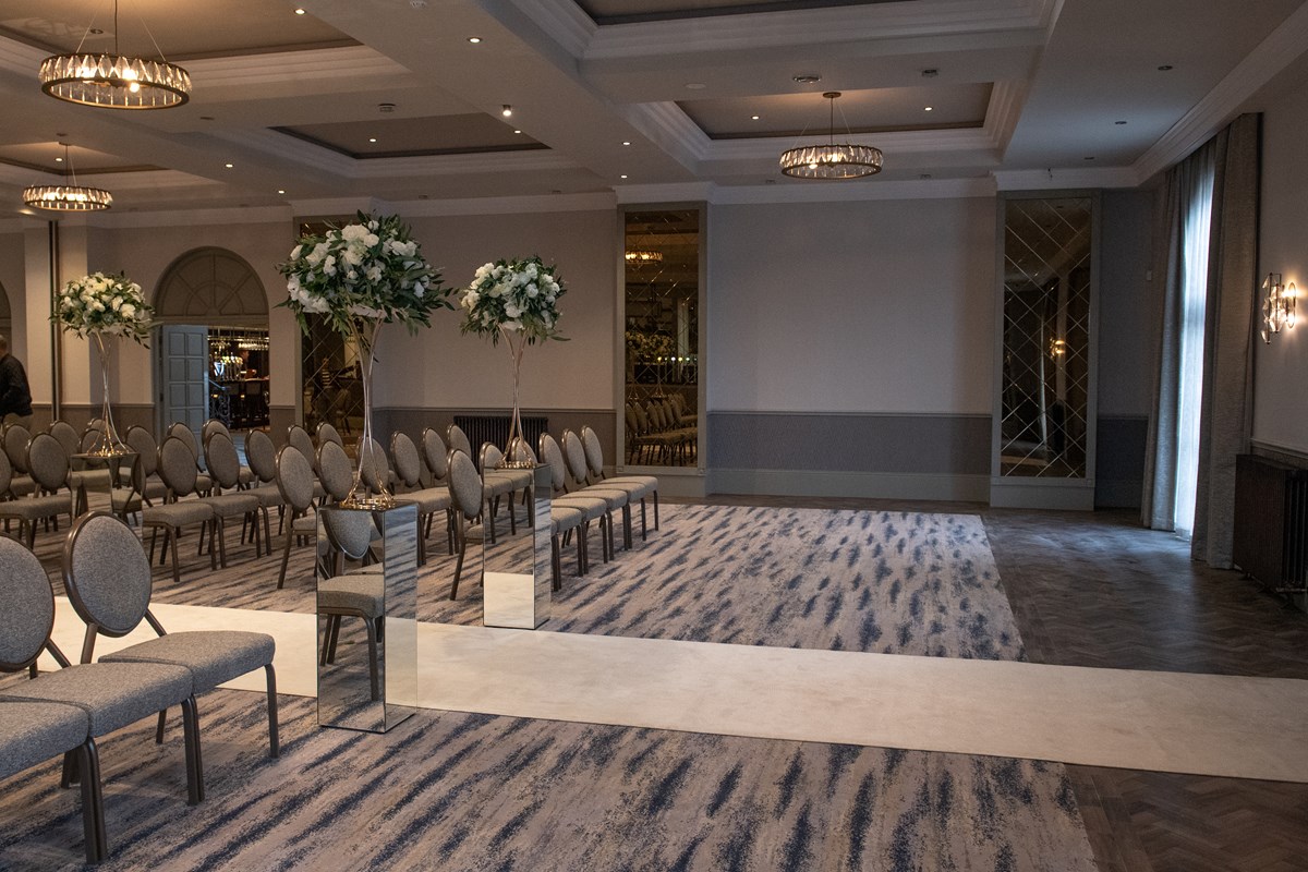 The Dumfries Arms Hotel wedding venue in Ayrshire with chairs set out.