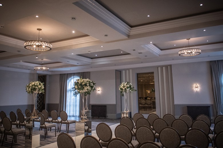 An image of the Dumfries Arms Hotel wedding venue in Ayrshire with chairs set out.